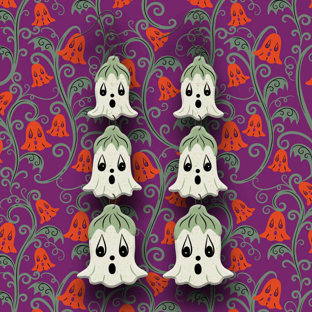 Ghostie Garden Dangle Bell Earrings by Johanna Parker x Lipstick & Chrome – view 2