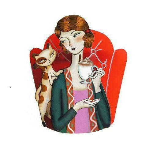 Girl and Cat with Eggnog Brooch by Laliblue - Quirks!