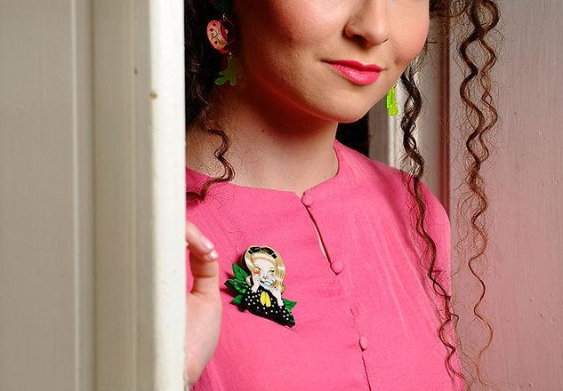 Girl Drinking Tea Brooch by LaliBlue - Quirks!