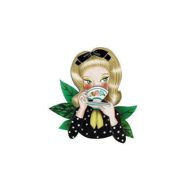 Girl Drinking Tea Brooch by LaliBlue - Quirks!