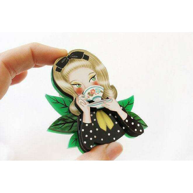 Girl Drinking Tea Brooch by LaliBlue - Quirks!