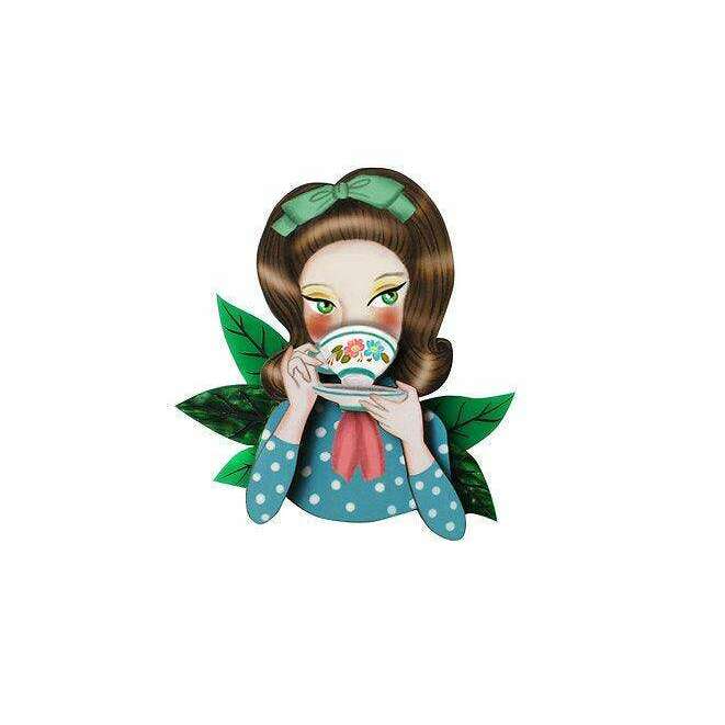 Girl Drinking Tea Brooch by LaliBlue - Quirks!