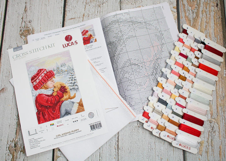 Girl Kissing Puppy BU5027l Counted Cross-Stitch Kit