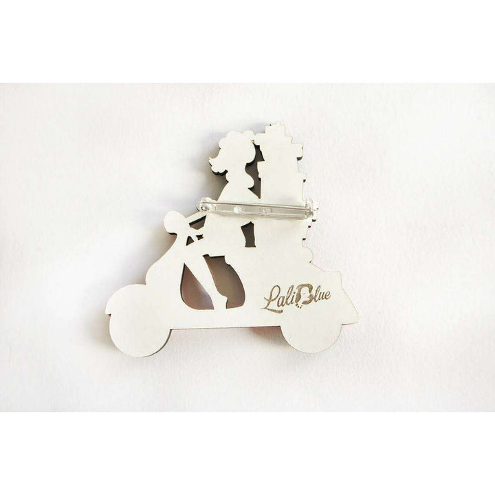 Girl on Scooter with Gifts Brooch by Laliblue - Quirks!