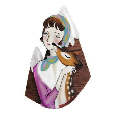 Girl with Deer and Mountains Brooch by Laliblue - Quirks!