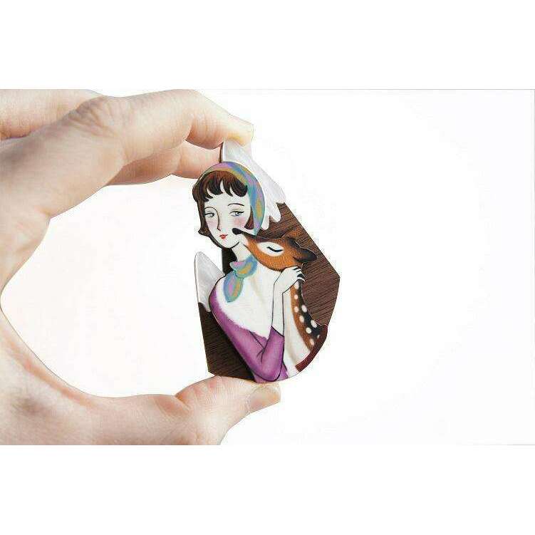 Girl with Deer and Mountains Brooch by Laliblue - Quirks!