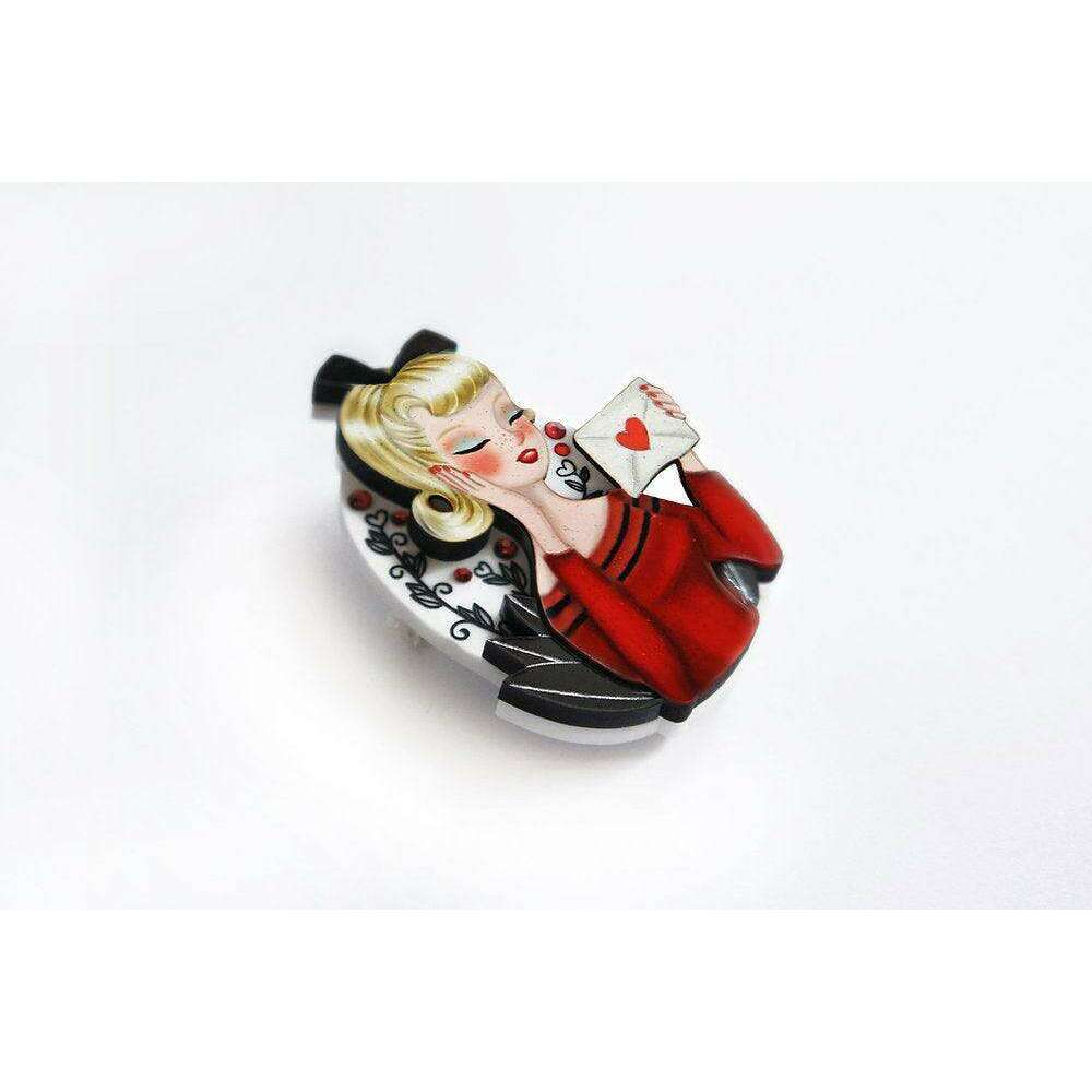 Girl with Love Letter Valentine Brooch by Laliblue - Quirks!