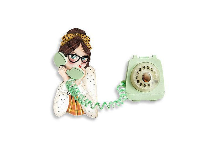 Girl with Phone Collar Brooch by Laliblue - Quirks!