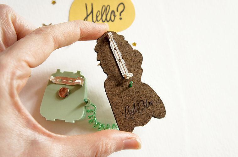 Girl with Phone Collar Brooch by Laliblue - Quirks!