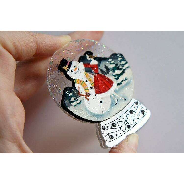 Girl with Snowman Snow Globe Brooch by Laliblue - Quirks!