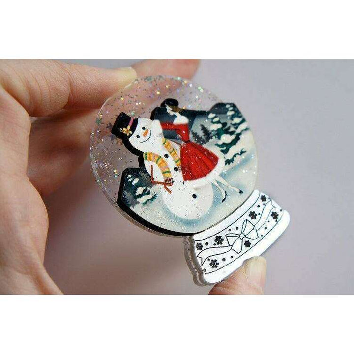 Girl with Snowman Snow Globe Brooch by Laliblue - Quirks!