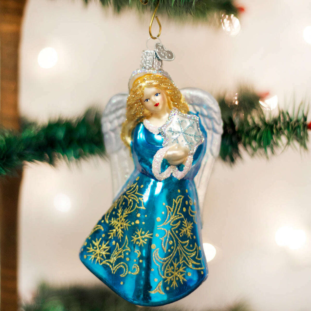 Old World Christmas Glistening Snowflake Angel Blown Glass Ornament