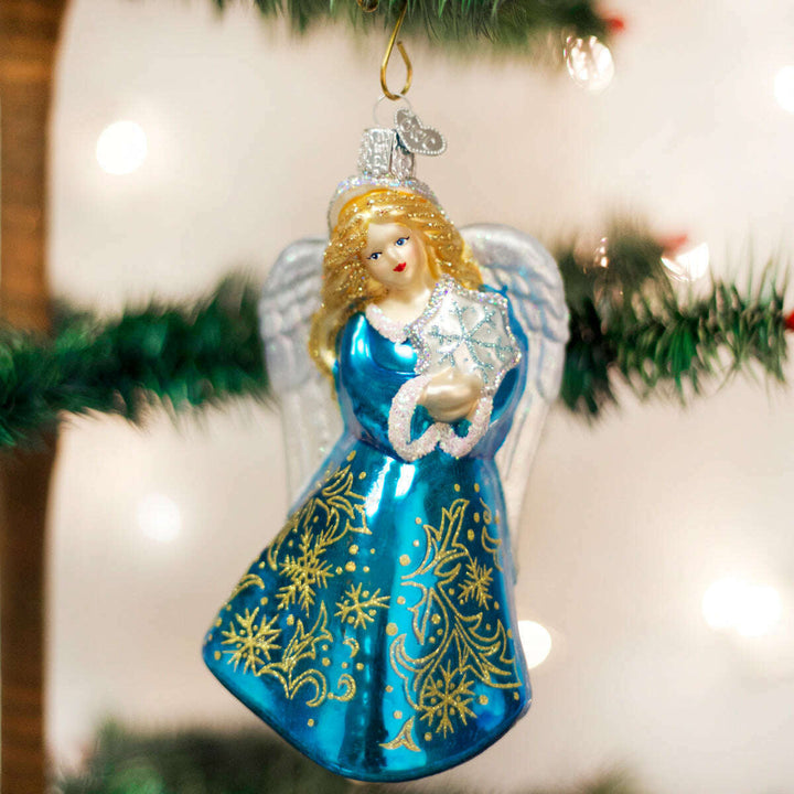 Old World Christmas Glistening Snowflake Angel Blown Glass Ornament