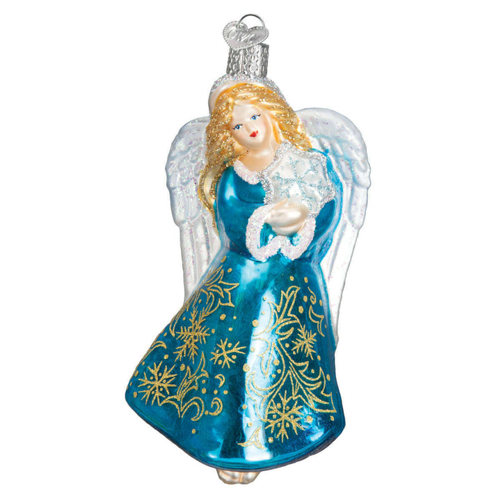Old World Christmas Glistening Snowflake Angel Blown Glass Ornament