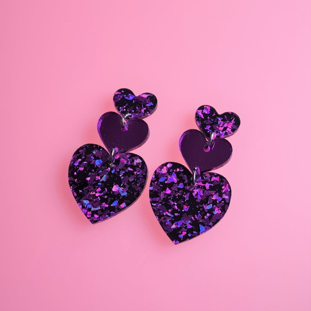 Glitter Heart Charm Earrings by Cherryloco Jewellery 3