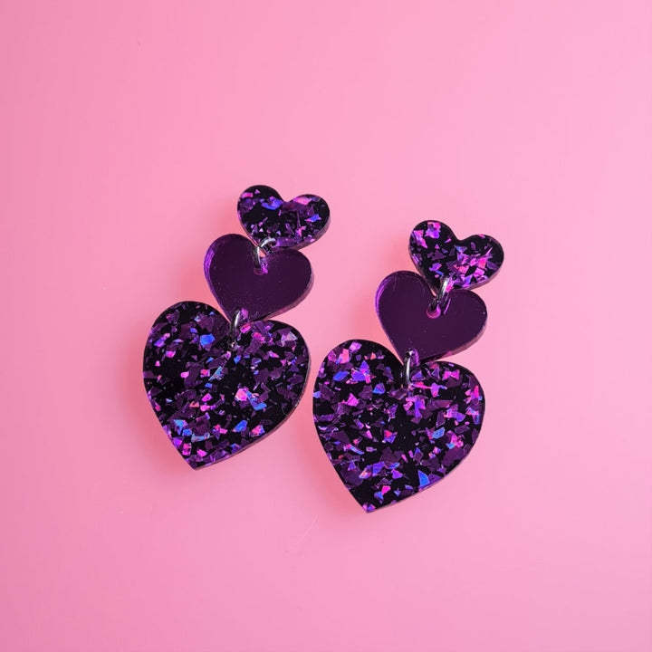 Glitter Heart Charm Earrings by Cherryloco Jewellery 3