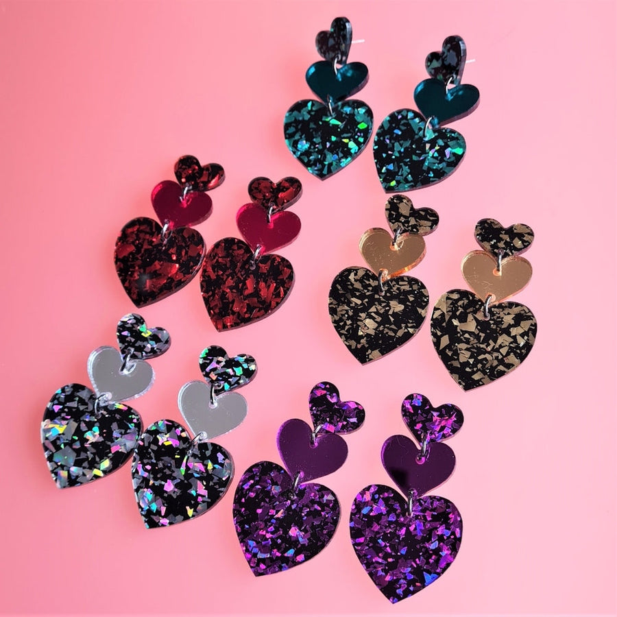 Glitter Heart Charm Earrings by Cherryloco Jewellery