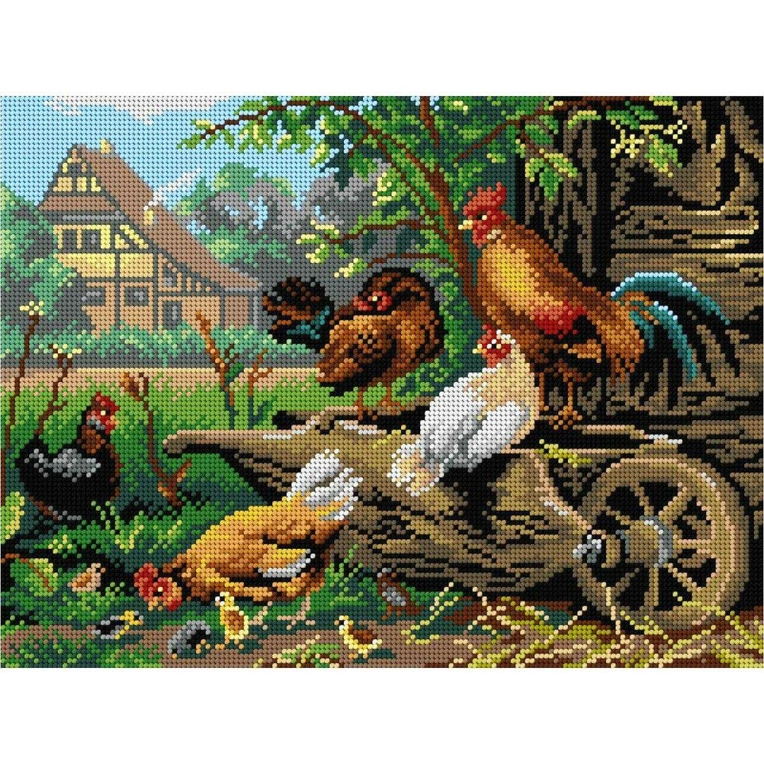 Gobelin canvas for halfstitch without yarn after Carl Jutz - Farm Rooster Chickens 3282J