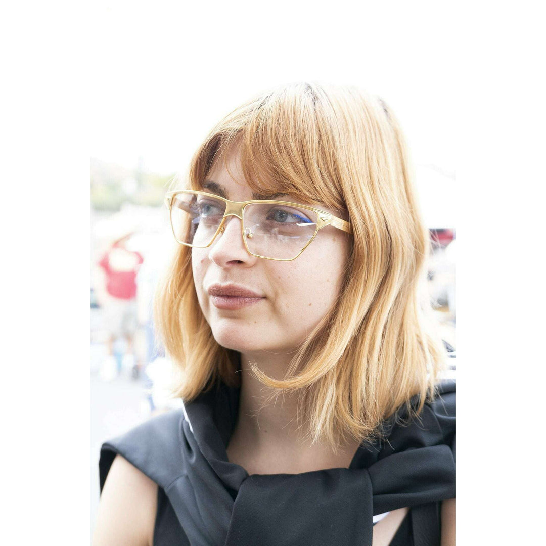 Gold Horn Rim Clear Lens Vintage 90s Optical Frame - Marco
