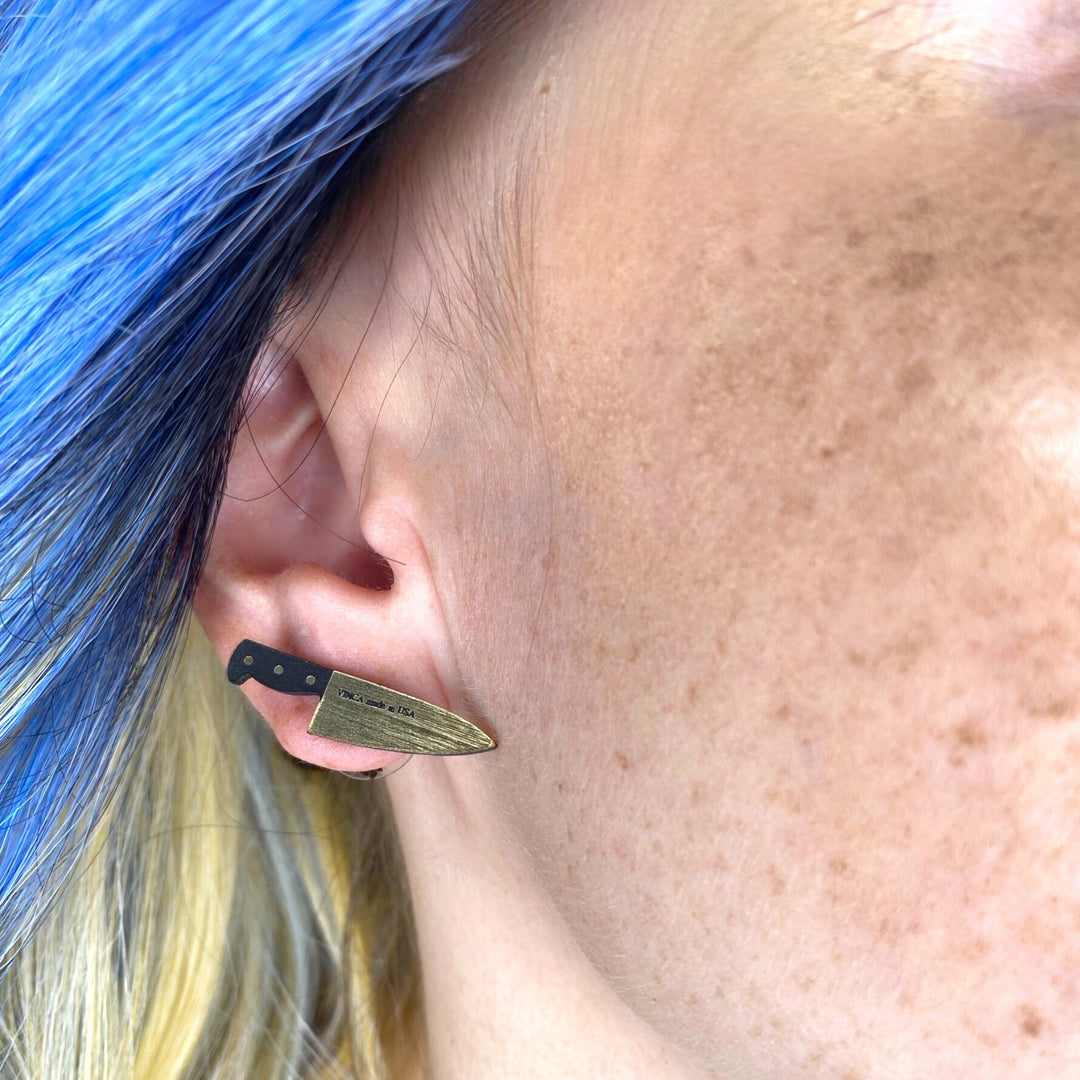 Tiny 1” Chef's Knife Earrings in Gold