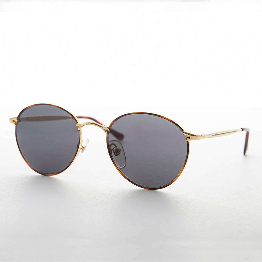 Gold Round Preppy Classic Metal Vintage Sunglass - Kelsey