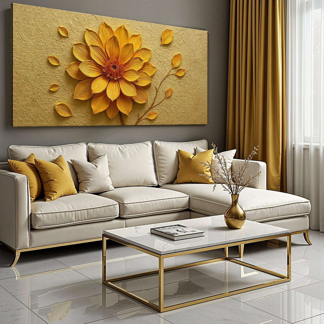 Golden Dandelion Minimalist Abstract Wall Art IV