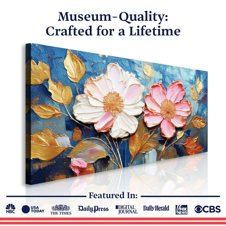 Golden Petals Impasto Wall Art
