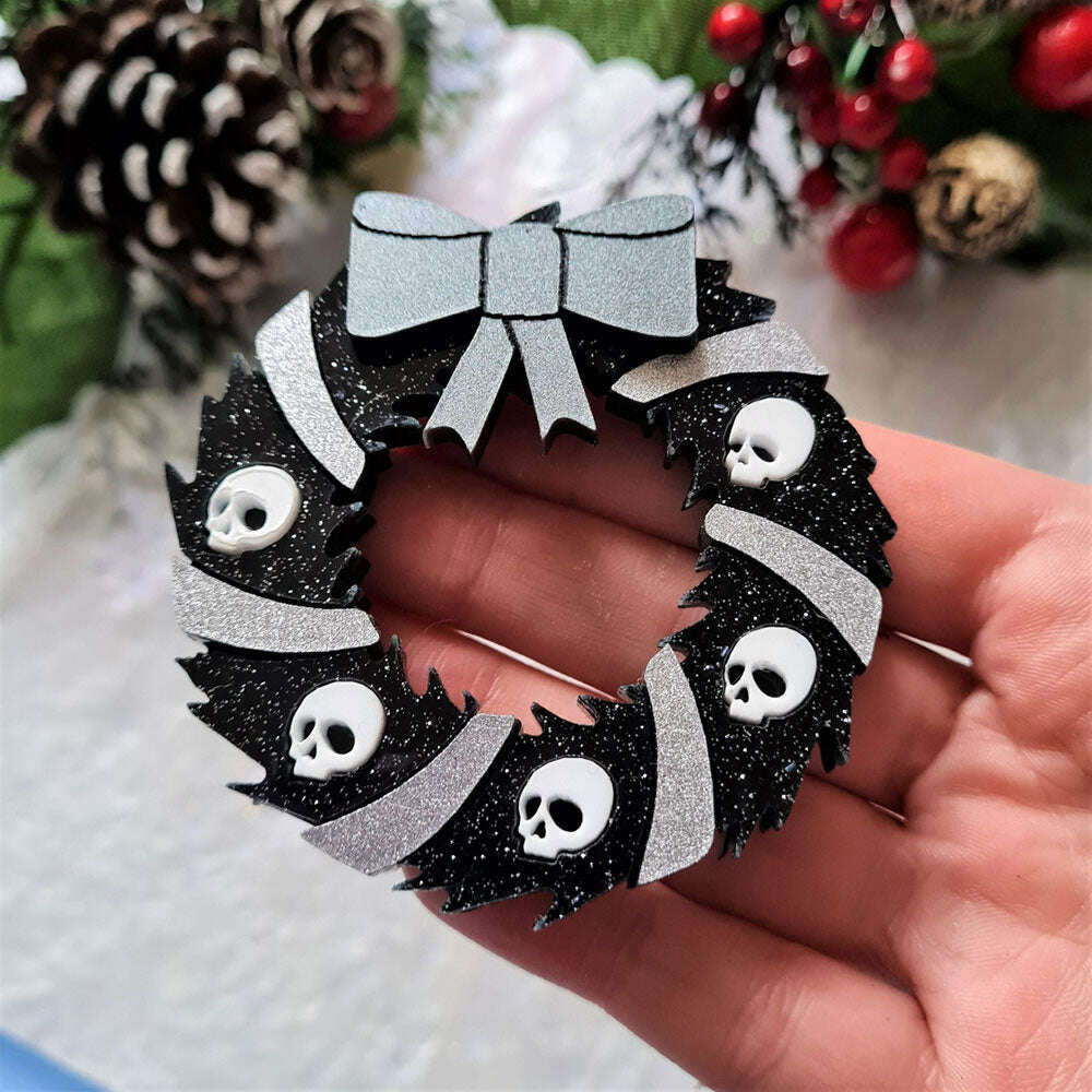 Gothic Skull Wreath Brooch by Cherryloco Jewellery 3