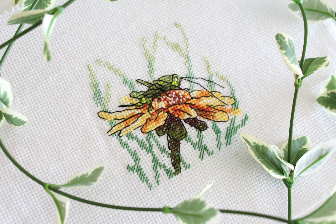 Grasshopper on Coneflower SM-622 Counted Cross Stitch Kit