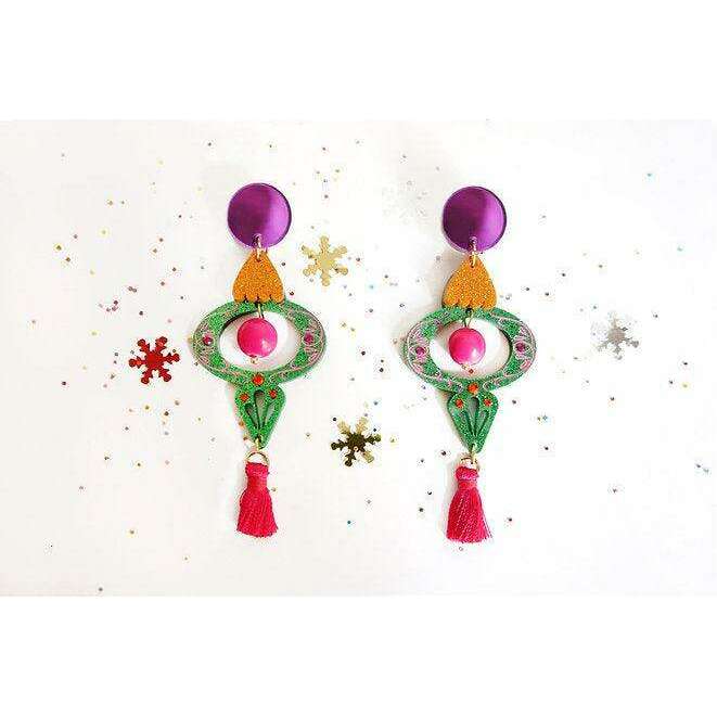 Green Christmas Ornament Earrings by LaliBlue - Quirks!