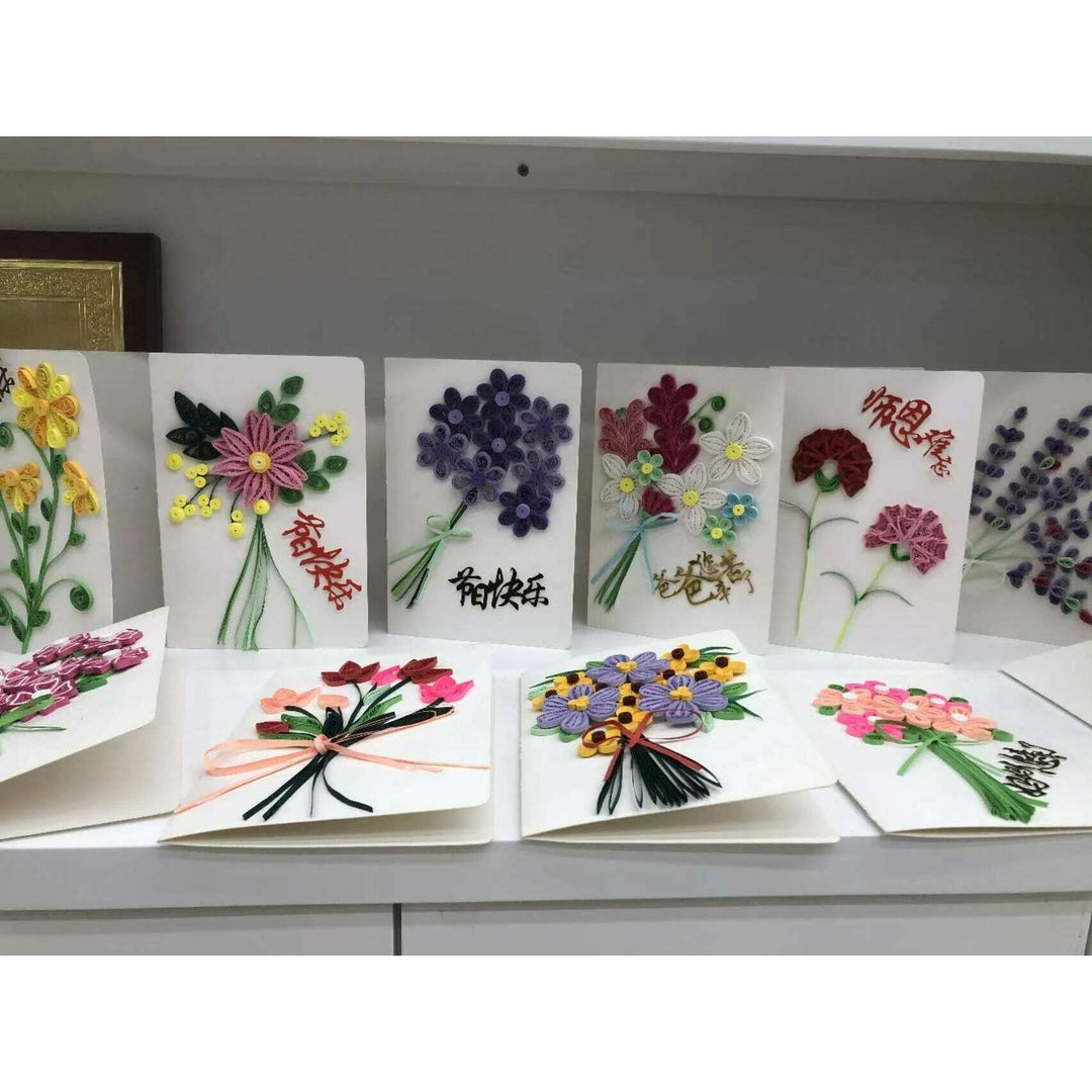 Greeting Card Making Kit. Periwinkle Flowers DIY Quilling Kit F07M3-5-FL9
