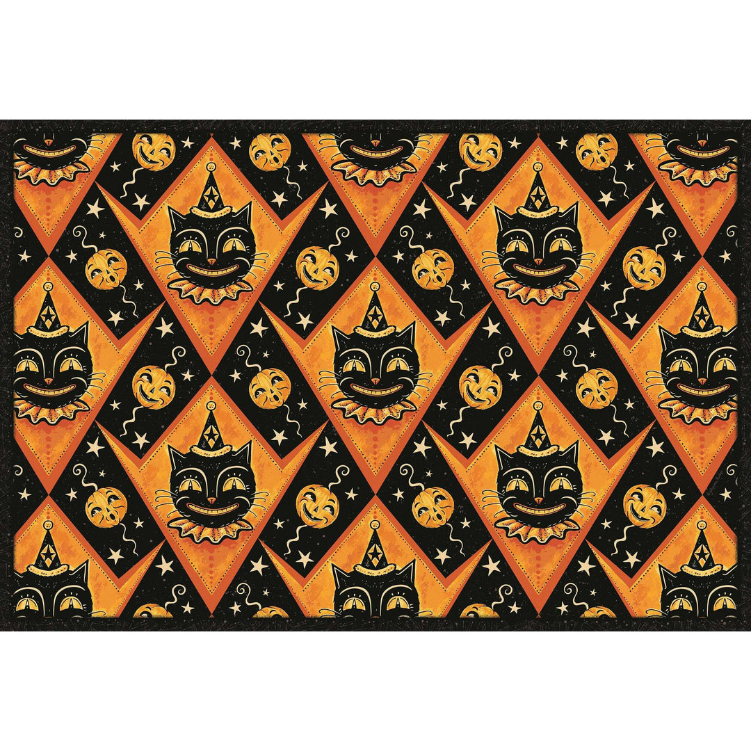 Grinning Black Cat Jack Harlequin Vinyl Floor Decor 52" x 76"