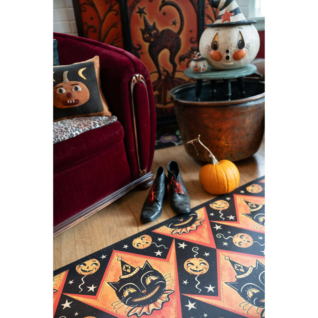 Grinning Black Cat Jack Harlequin Vinyl Floor Decor 52" x 76"