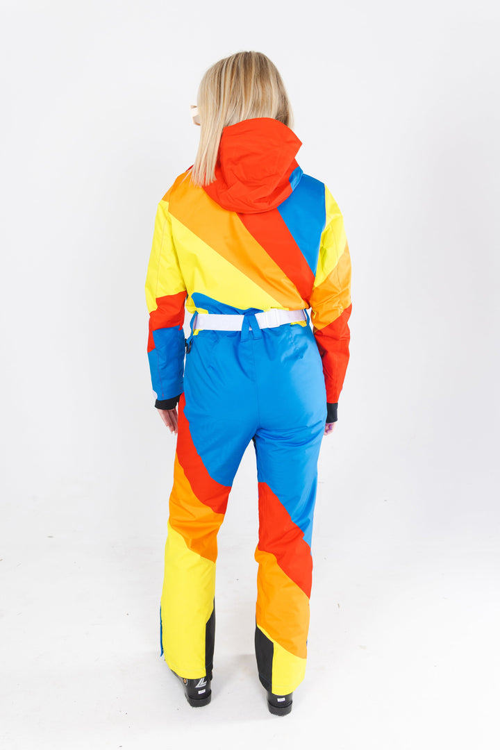 The Groovy Gondola | Orange Retro Swirl Women's One Piece Ski Suit