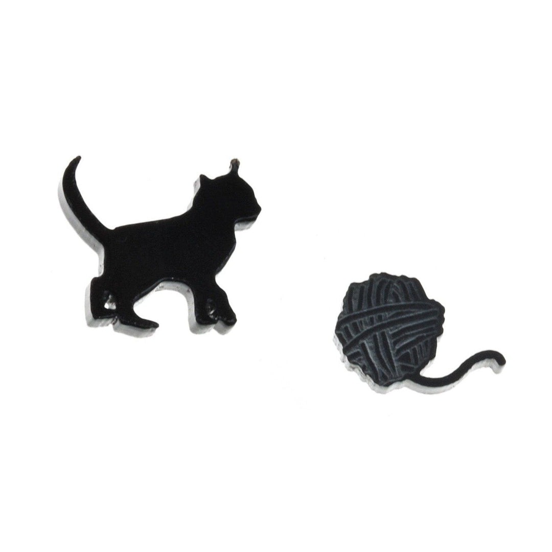 Last Chance! Kitten & Yarn Earrings in Black
