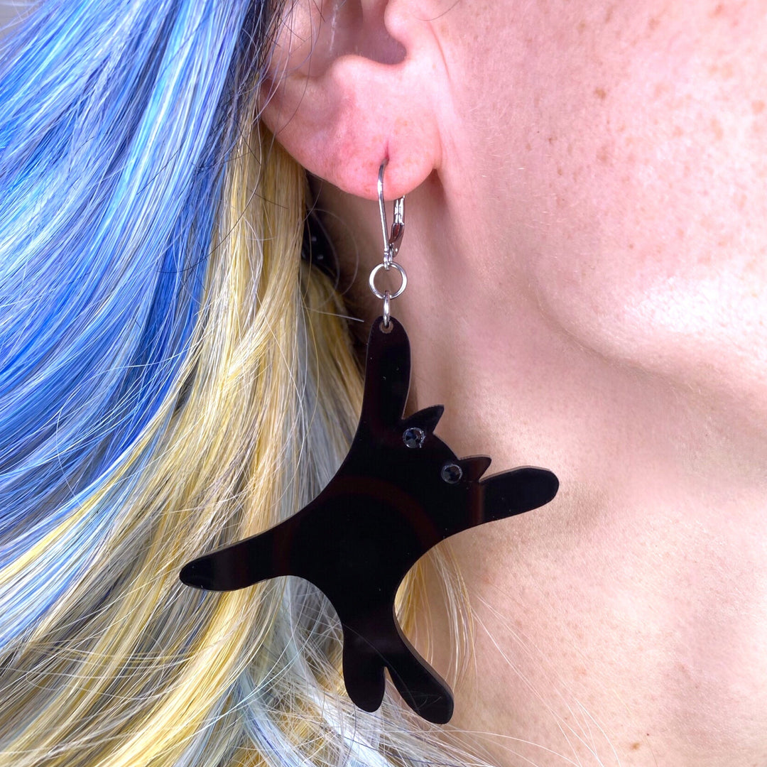 Sarah's Scribbles Orange and Black Cat Dangle Earrings