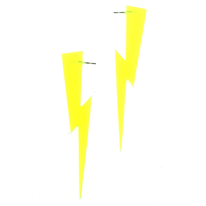 Chunky Statement Lightning Bolt Earrings in Black Light Reactive Clear Green