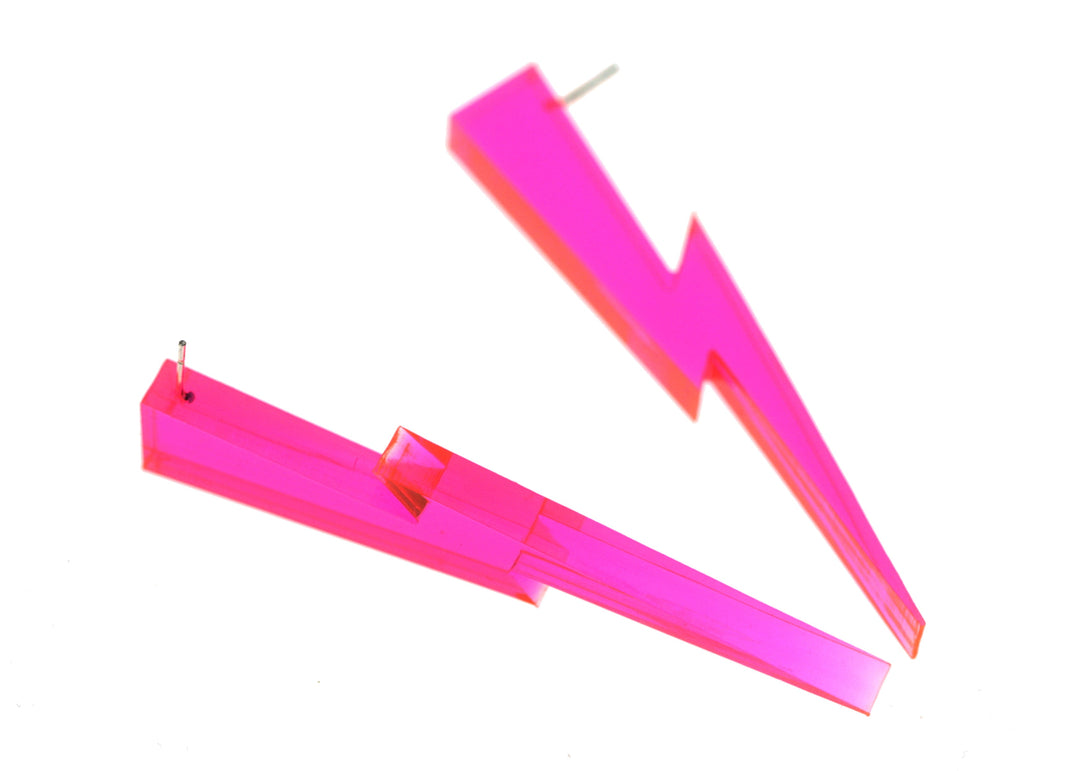 Chunky Lightning Bolt Earrings in Clear Pink