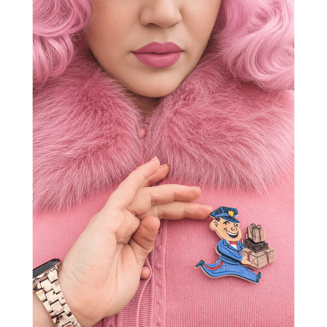 Happy Mail Brooch by 50's Vintage Dame x Lipstick & Chrome — Retro Letter Writing Pin Acrylic