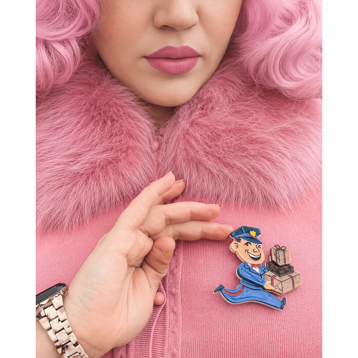 Happy Mail Brooch by 50's Vintage Dame x Lipstick & Chrome — Retro Letter Writing Pin Acrylic