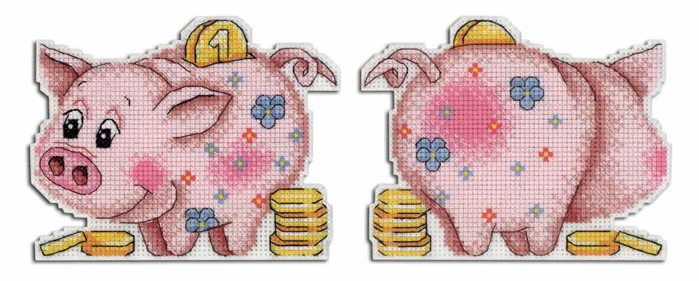 Happy Piggy Bank P-334 Plastic Canvas Counted Cross Stitch Kit