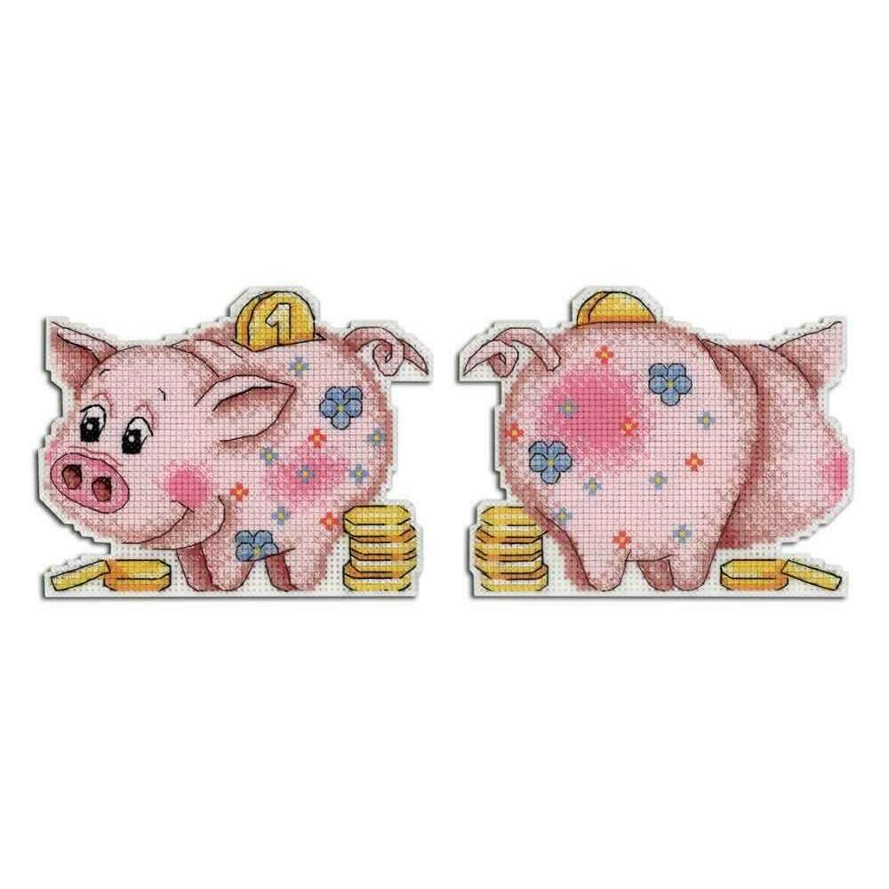 Happy Piggy Bank P-334 Plastic Canvas Counted Cross Stitch Kit