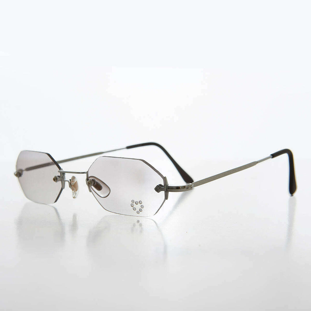 Heart Rhinestone Rimless Vintage Sunglasses - Splashy