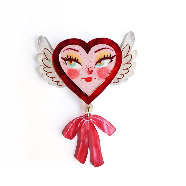 Heart with Wings Brooch by Laliblue – Retro Kitschy Statement Brooch for Collectors by Laliblue, retro statement brooch, vintage-inspired design from Lipstick & Chrome