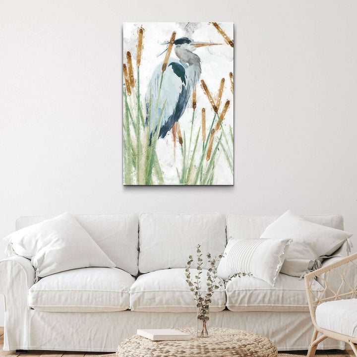 Heron In The Reeds Canvas Wall Art II
