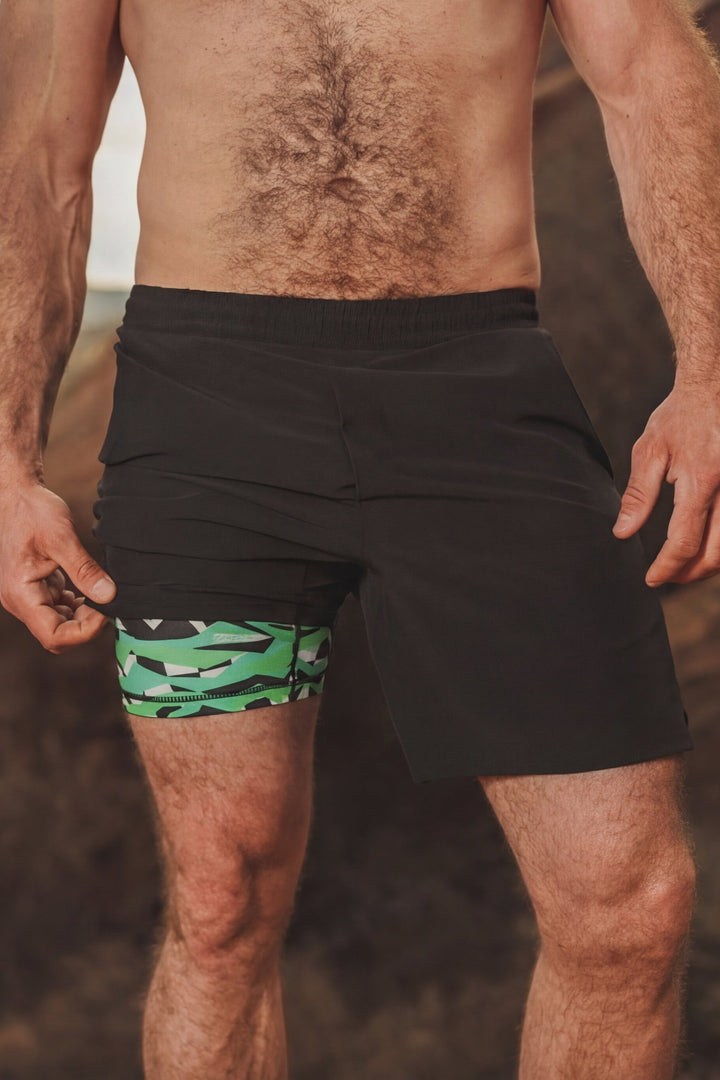 The Water Break | Black and Green Neon Ball Hammock® 5 Inch Athletic Shorts