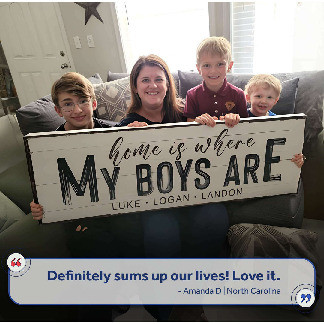 Home Is Where My Boys Are Family Sign