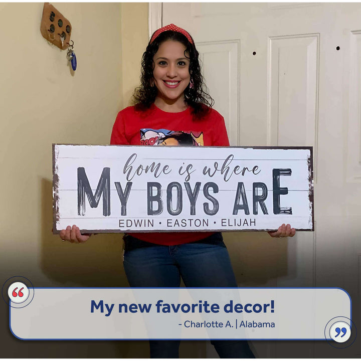 Home Is Where My Boys Are Family Sign