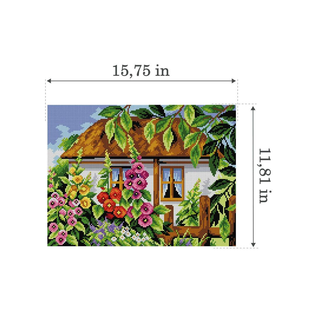 House with Mallows 2487J Needlepoint canvas for halfstitch without yarn
