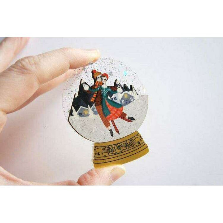 Ice Skating Snow Globe Brooch by Laliblue - Quirks!